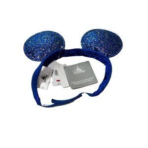 Disney Mickey Ears Blue Sparkle No Bow Adjustable Strap Youth Size NEW W TAGS